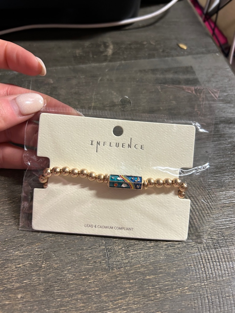 Gold Beaded Bracelet‎ with Blue Enamel Accent Tarot
